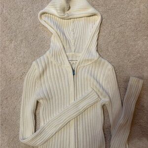 Aeropostale Ribbed Cream Hooded Cardigan